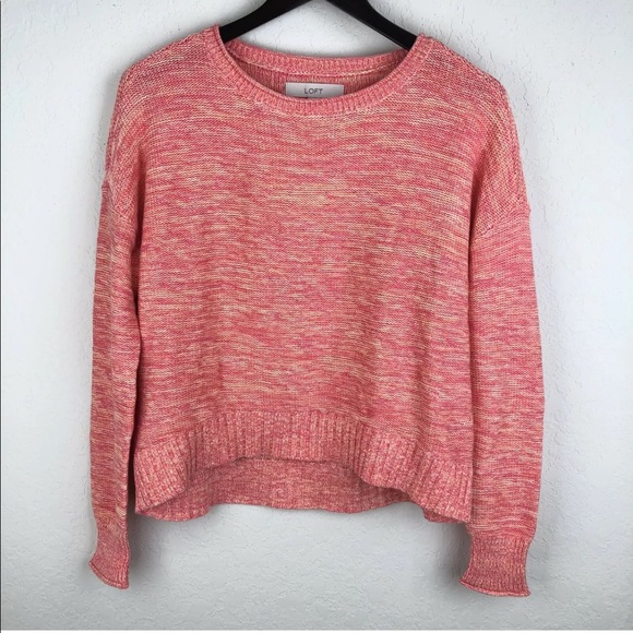 NWT LOFT Size L Marled Elliptical Hem Sweater Pink - Picture 4 of 6